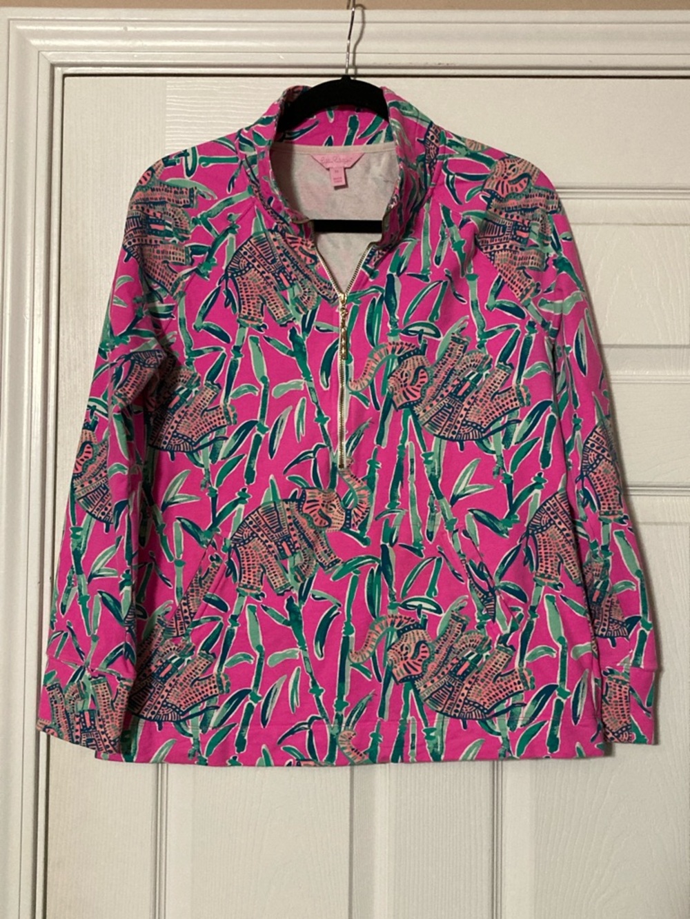Lilly Pulitzer Skipper Popover- Pink Elephant & Bamboo Quarter-Zip - size M